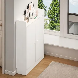 Zapatera Organizador De Minimalista Para Madera Con Puertas Blanco