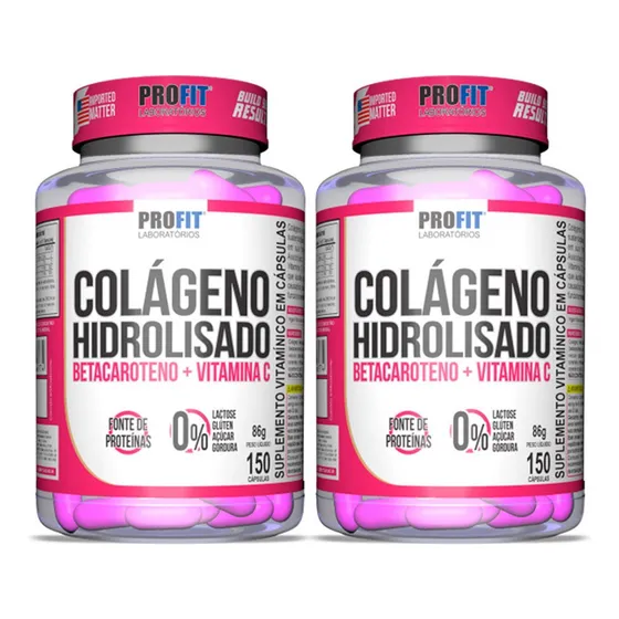 2x Colágeno Hidrolisado Betacaroteno+vit C 150 Caps - Profit Sabor Sem Sabor
