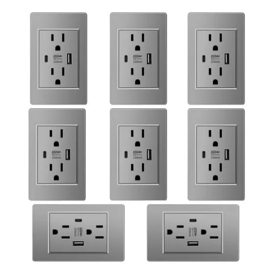 8pc Toma De Corriente Del Americanos Para Pared Usb Y Type C