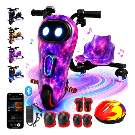 Patinete Triciclo Elétrico Drift Infantil C/ Led Y Bluetooth Roxo