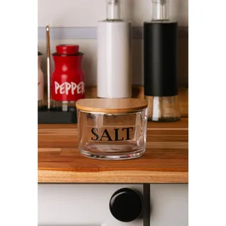 Saleiro De Vidro Wolff Basic Com Tampa De Bambu 10cm X 8cm Saleiro De Vidro Wolff Basic Com Tampa De Bambu 10cm X 8cm