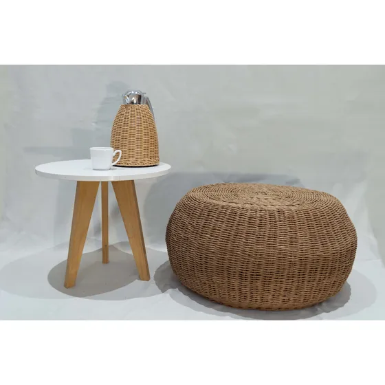 Puff Artesanal De Fibras Naturales Tejido Trenzado 60 Cm