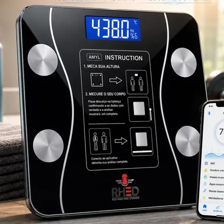 Balança Digital Bioimpedância Profissional smart imc 180kg Bluetooth Corporal Ap