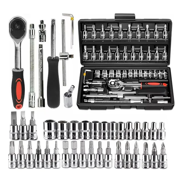 Juego Herramientas Mecánicas Fopnew Autocle Dados Kit 46 Piezas Negro