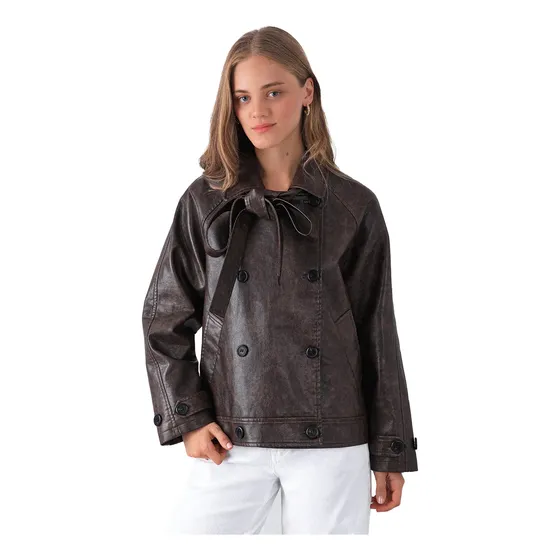 Chaqueta Pu Lazo Café Mujer Raindoor