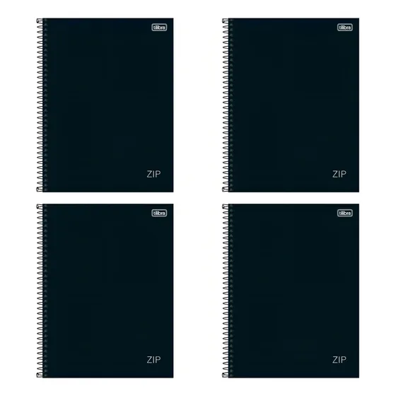 4 Cadernos 1 Matéria 80fls Universitário Zip Tilibra - Preto