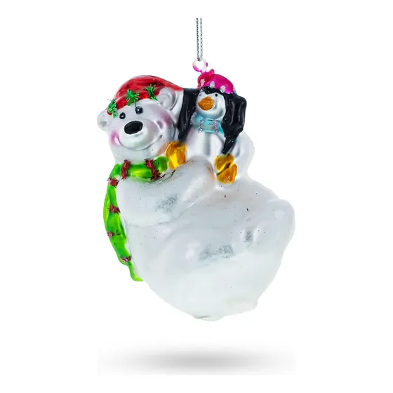 Oso Polar Con Adornos Navideños De Vidrio De Pingüe