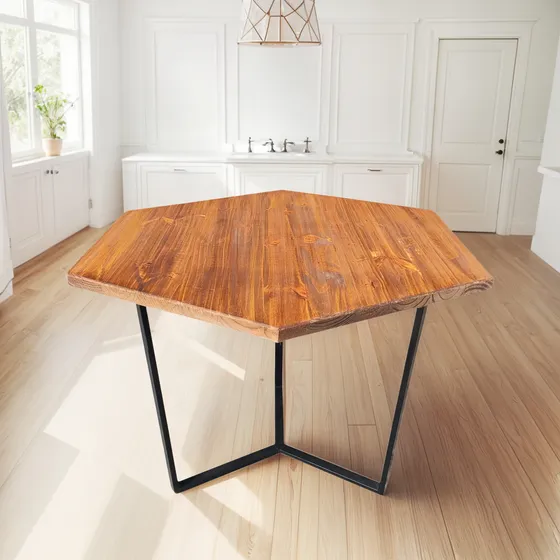 Mesa Living Comedor Hexagonal Estilo Industrial Poker Caoba Negro