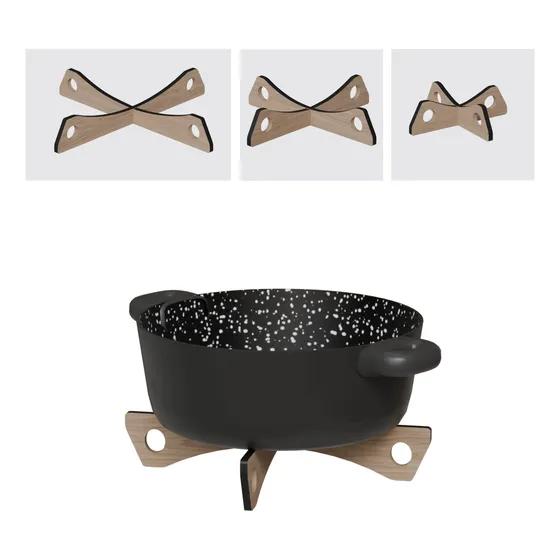 Set Posa Pava Sarten Olla De Mesa Madera Guatambu X3 Greek