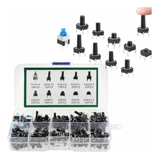 Kit De Push Button 4 Pines Diferentes Tamaños 180 Pzas Caja