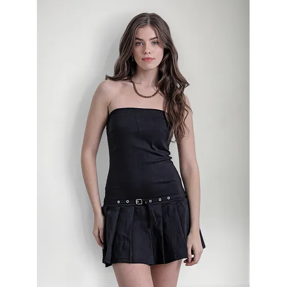 Vestido Strapless De Bengalina Con Tablas Mujer Play