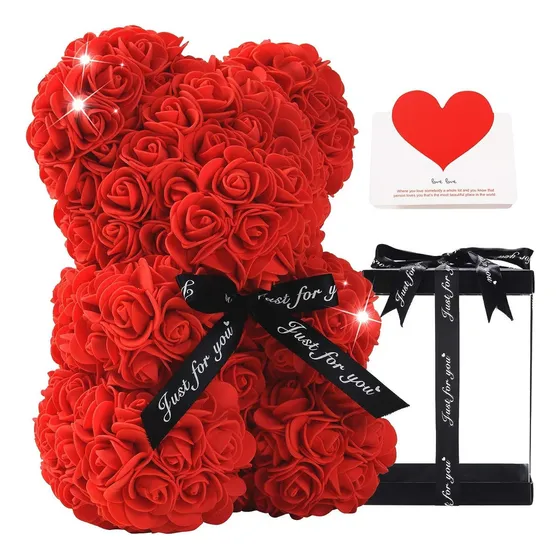 Oso Rosas Flor Eternas Boda San Valentín Ideal Para Color Rojo