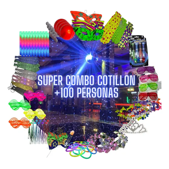 Super Set Combo Fiesta + 100 Personas Cotillón Luz Led Fluo