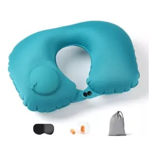 Kit De Almohada De Viaje Inflable + Antifaz + Tapa Oidos Color Agua Kit De Almohada De Viaje Inflable + Antifaz + Tapa Oidos Color Agua