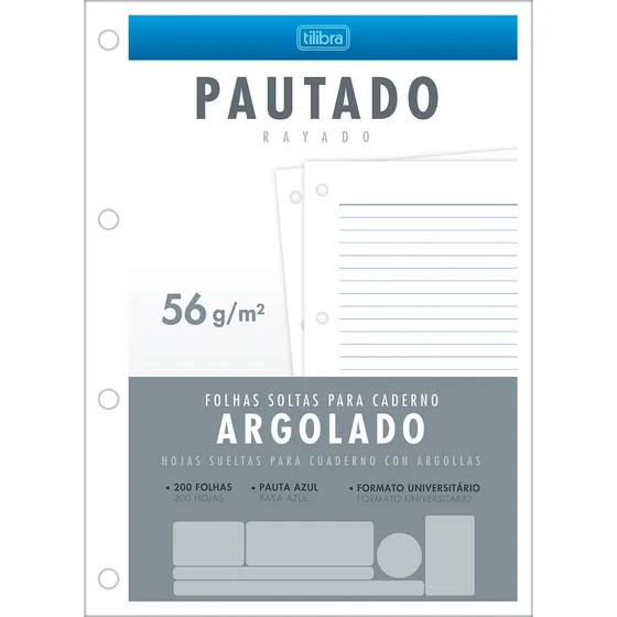 Bloco 200 Folhas Soltas Pautadas Para Fichario Tilibra