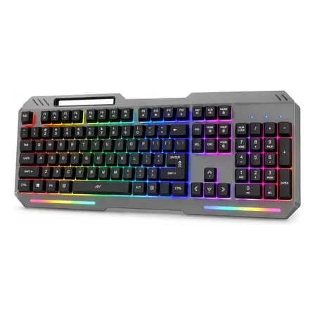 Teclado Gamer Inphic K2 Rgb Anti-ghosting 26 Teclas Base Metálica Usb Soporte Para Smartphone Full Size Gris Oscuro