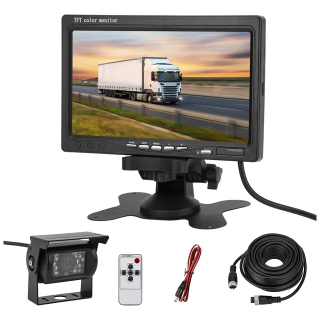 Kit Tela Camera Infra 12v Caminhão Tela Monitor 7 Pog + Cabo