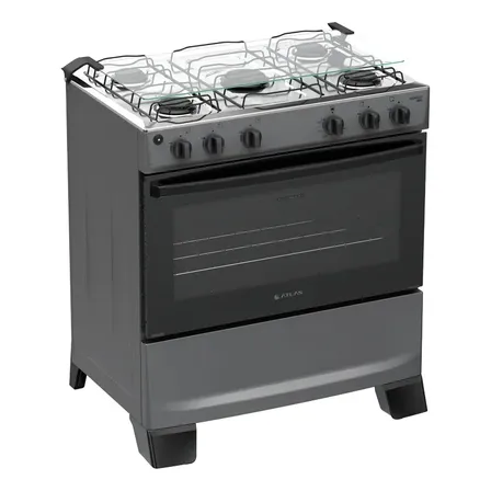 Fogão 5 Bocas Atlas Mônaco Plus com Mesa de Inox Automático Titanium Bivolt