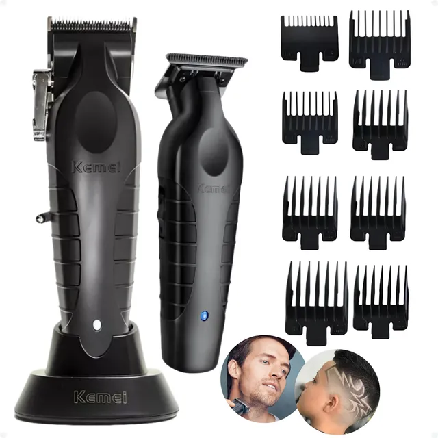 Maquina Cortar Cabelo E Acabamento Kit Kemei Km2299 E Km2296