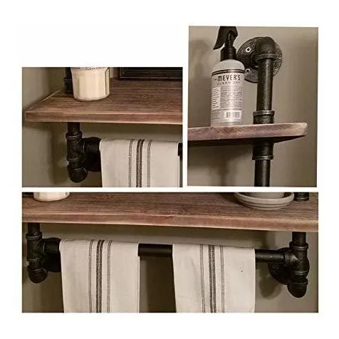 Para Baño 2 Estante Rustico Barra Toalla Soporte