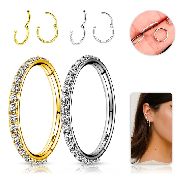 Piercing Titânio Argola Click Cravejada 6mm 8mm 10mm 12mm