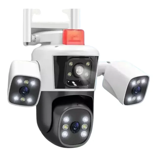 Cámara De Seguridad De 3 Lentes Ptz Wifi Ip66 Sirena