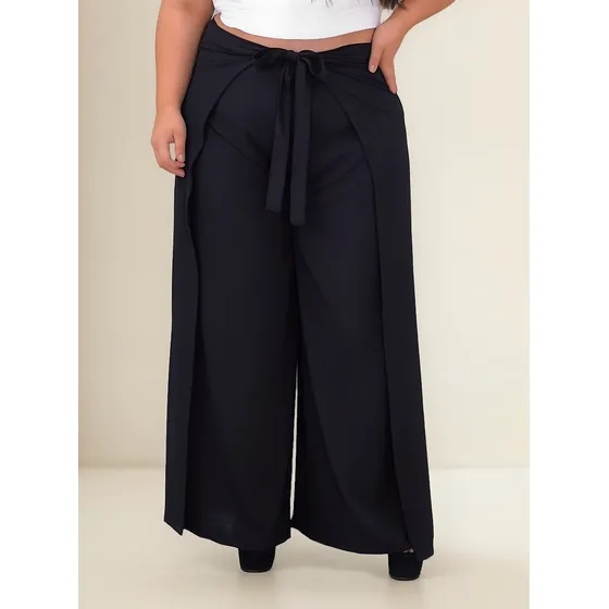 Calça Pantalona Transpassada Envelope Duna Plus Size 46 A 56