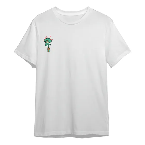 Playera Algodón Bordado Bob Esponja Calamardo Disfraz Flor
