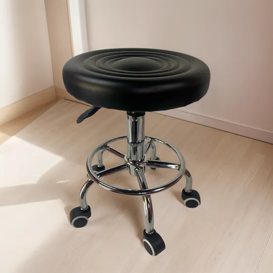 Silla Giratoria 360 Piso Taburete Clínico Altura Regulable Acabado de la estructura Cromado Color Negro