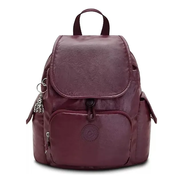 Kipling City Pack Mini Mochila Backpack Pequeña Mujer Burgundy Lacq Metallico
