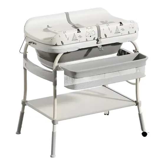 Soporte Y Bañera Bebe Con Cambiador Niño Niña Completo Tina Color Gris