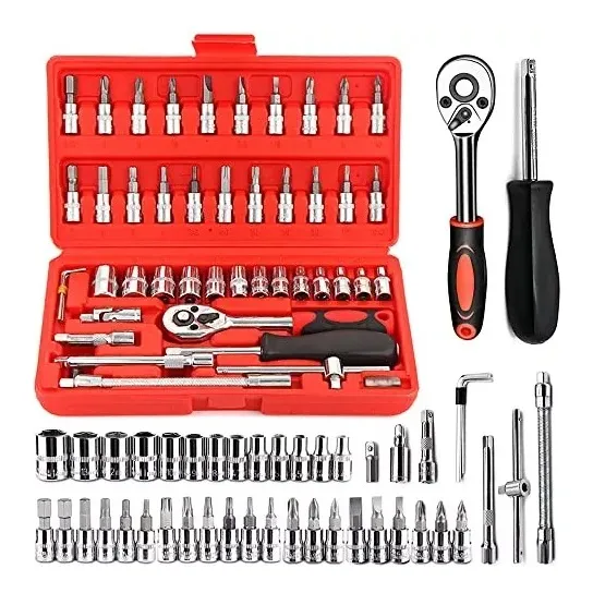 Caja Juego Kit Dados 46 Piezas 1/4 Herramienta Rachet Manual