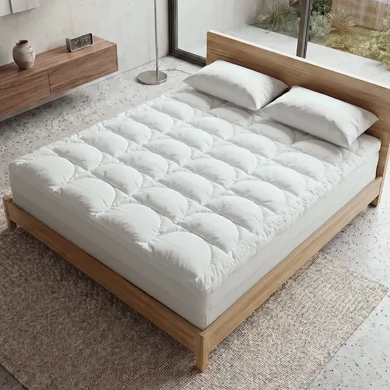 Topper Cubre Colchon King Size Microfibra Gel Acolchado Hipoalergenico Para Cama Hogar Dormitorio Elasticos Ajustables Lavable Confort Suave Alta Calidad Premium Uso Diario Color Blanco Casa Nerola