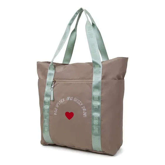 Cartera Oreiro Love Sujecion Valija Organizador Interno Moda Color Beige Diseño De La Tela Lisa