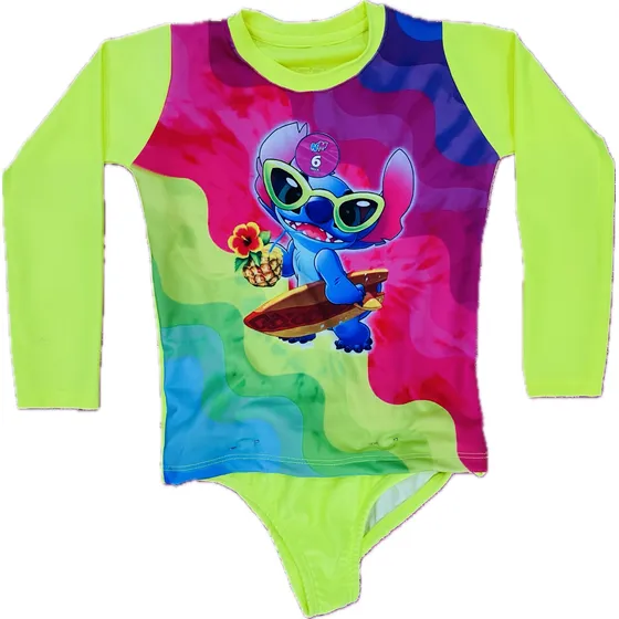 Traje De Baño Para Niñas Stich Manga Larga