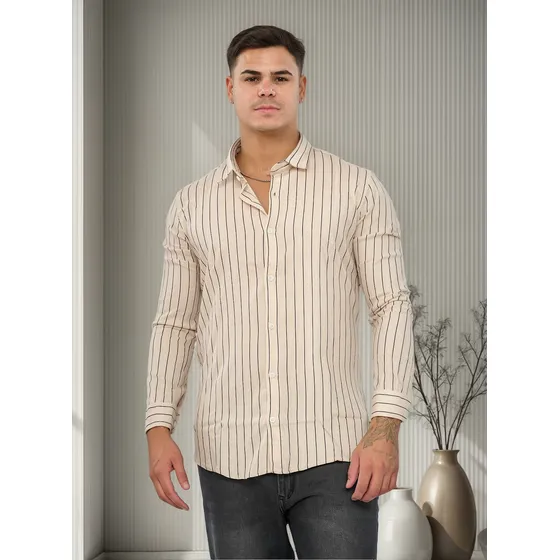 Camisa Lino Rayada Baron Blonde Hombre