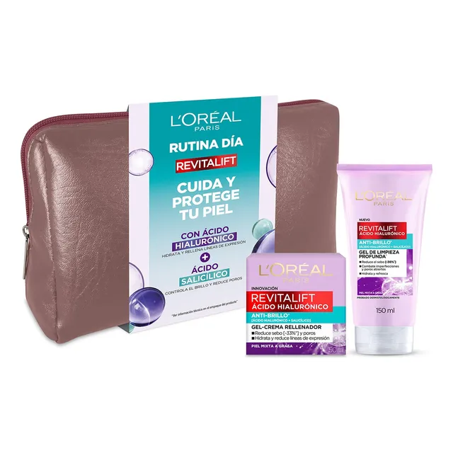 Pack L'oréal Skin Anti Brillo Crema Gel + Gel Limpiador Momento De Aplicación Día/noche Tipo De Piel Mixta A Grasa