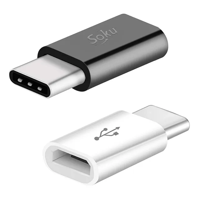 Soku 2 Adaptadores Tipo C A Micro Usb V8 2.0 Universal Color Negro/Blanco