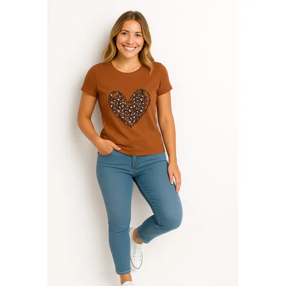 Camiseta Dama Licra Algodón Corazón De Animal Print