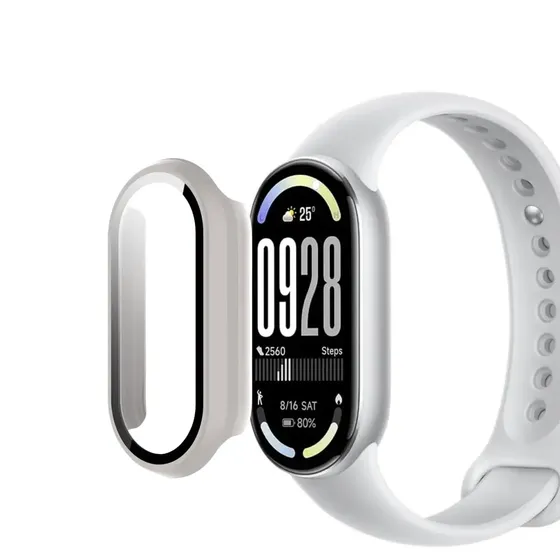 Case Capa Capinha Bumper Com Película Protetora Proteção Protege Anti Arranhões E Impactos Para Xiaomi Smart Mi Band 10 Cor Off White