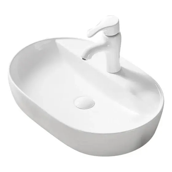 Bacha De Baño De Apoyo Oval Con Mesa Loza Blanca  50x38x12cm