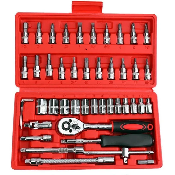 Kit Chaves Jogo Catraca Reversível Soquetes 46 Peças+maleta 