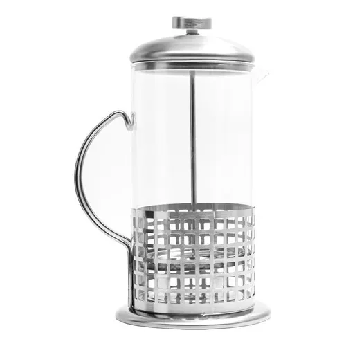 Cafetera Prensa Francesa Con Embolo Vidrio 600ml Cafe Y Té Color Plateado