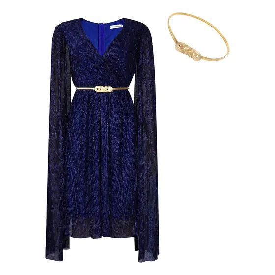 Vestido Elegante Con Cuello En V Para Mujer, Poliéster Y Ela