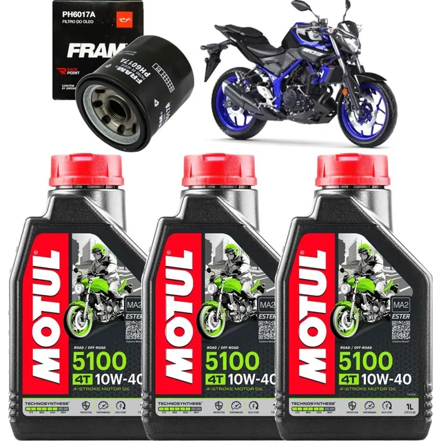 Kit 3 Oleo Motul 5100 10w40 Filtro Fram Yamaha Mt03 Mt 03