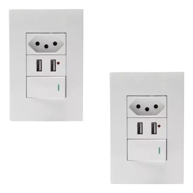 Kit 2 Tomadas + Usb E 1 Interruptor + Tomada + Usb