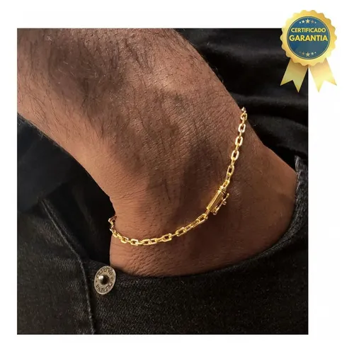 Pulseira Masculina Moeda Antiga Banhada A Ouro 18k 3mm Comprimento 20 cm Diâmetro 3 cm