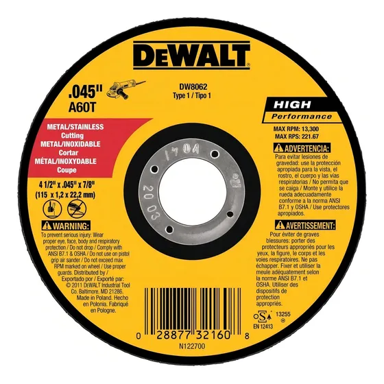 Disco Abrasivo Hp/ Corte Metal-inox 4.5 X 1.2mm Dw8062 Color Amarillo