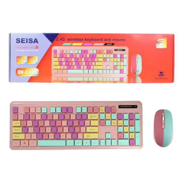 Kit Teclado Y Mouse Inalámbrico Multicolor Para Pc Tablet