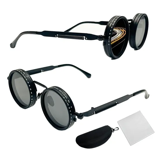Gafas De Sol Redondas Polarizadas Con Visera Abatible